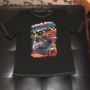 black shirt with hot wheels logo